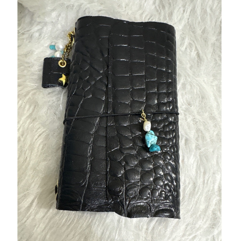 Travelers Notebook Unisex Black Crocodile Embossed Leather Journal Boho A6